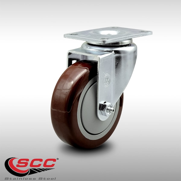 4 Inch SS Maroon Polyurethane Wheel Swivel Top Plate Caster